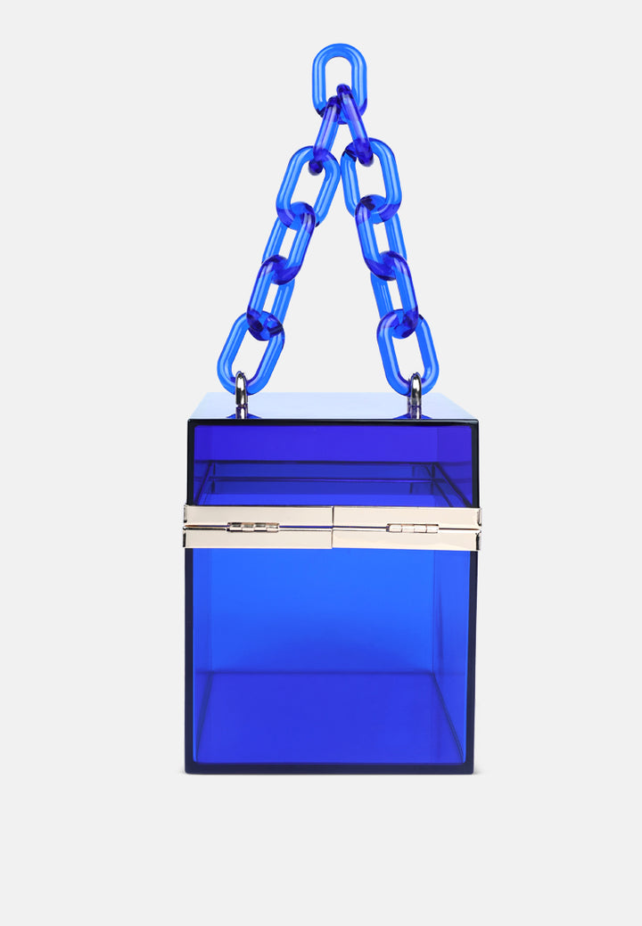 cuboid clear box clutch bag#color_blue