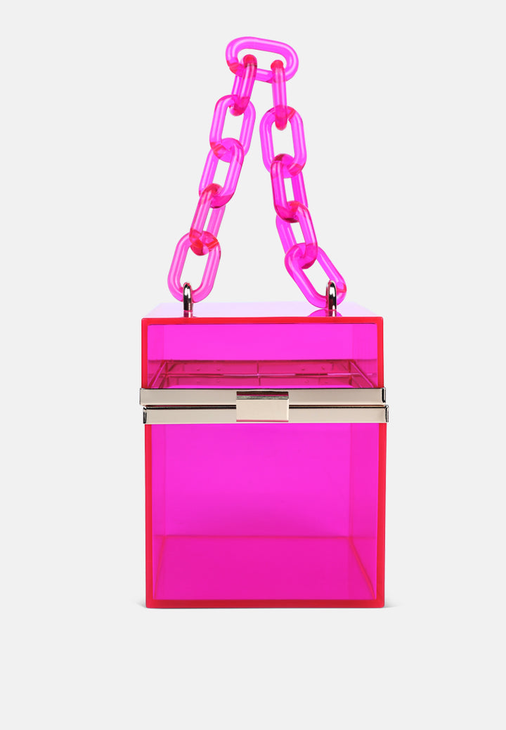 cuboid clear box clutch bag#color_fuchsia