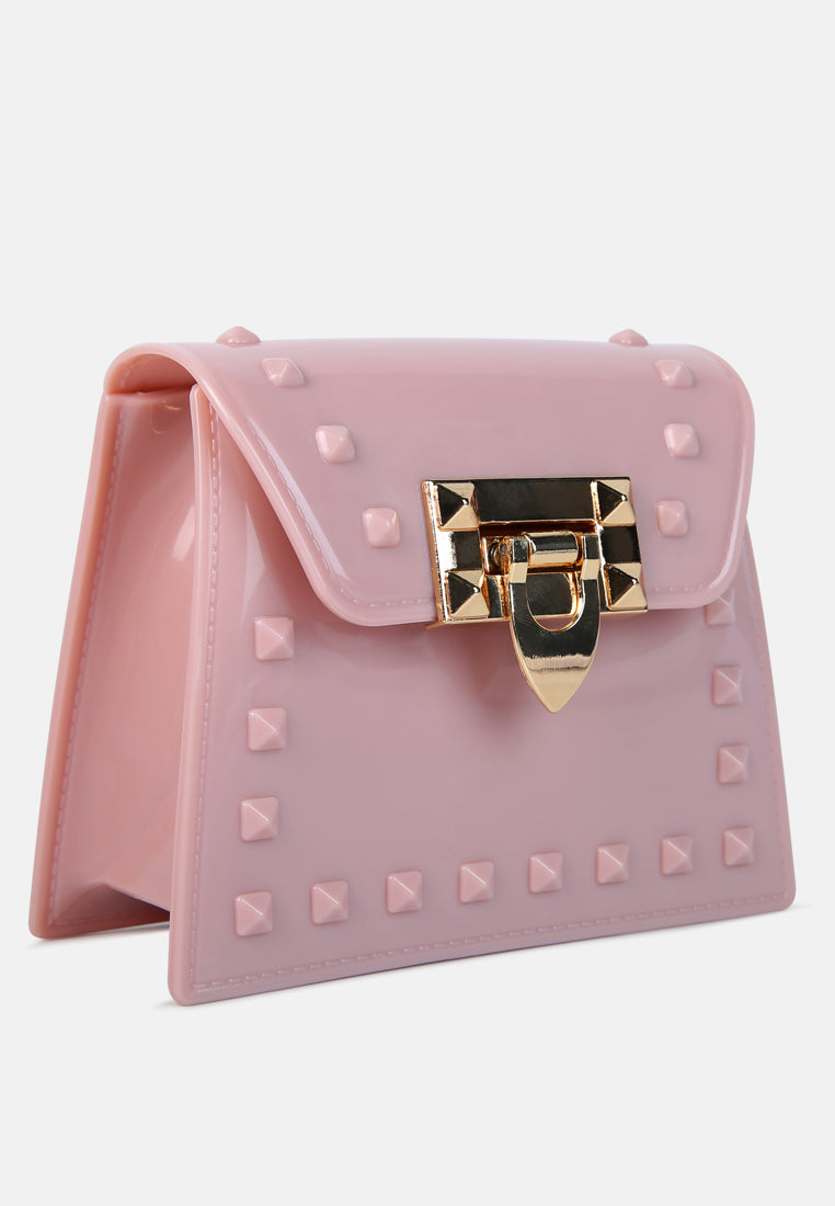 jelly buckled sling bag#color_nude