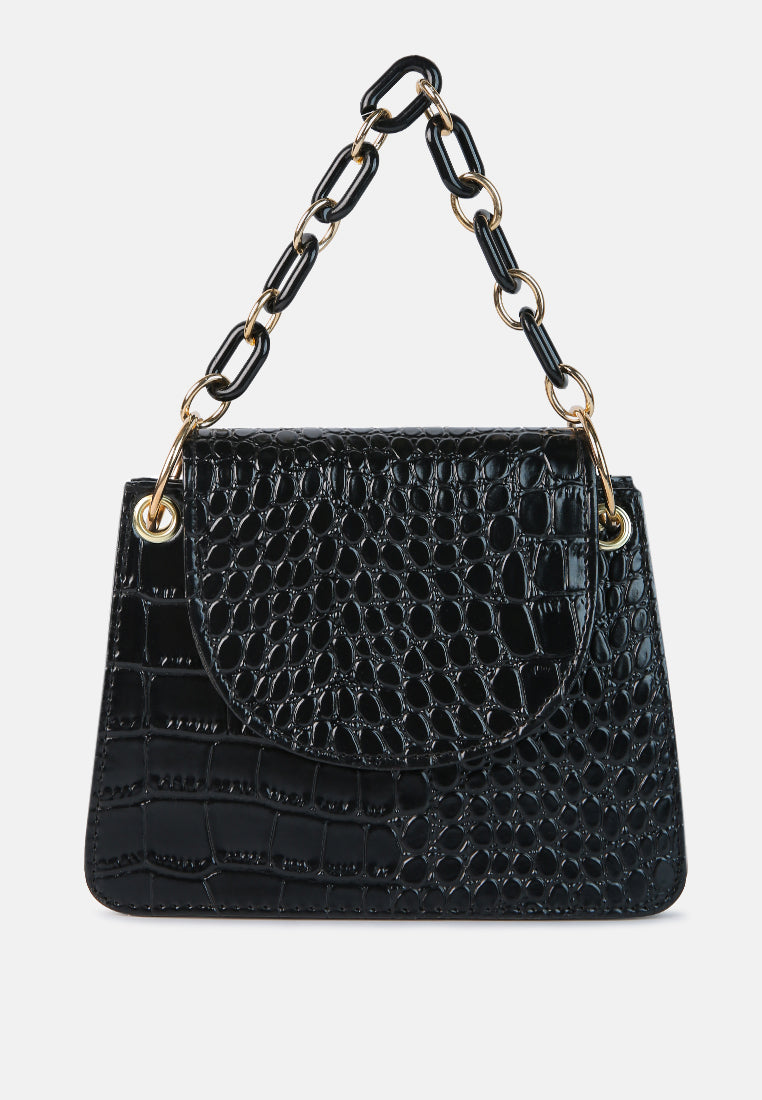 croc pattern crossbody sling bag#color_black