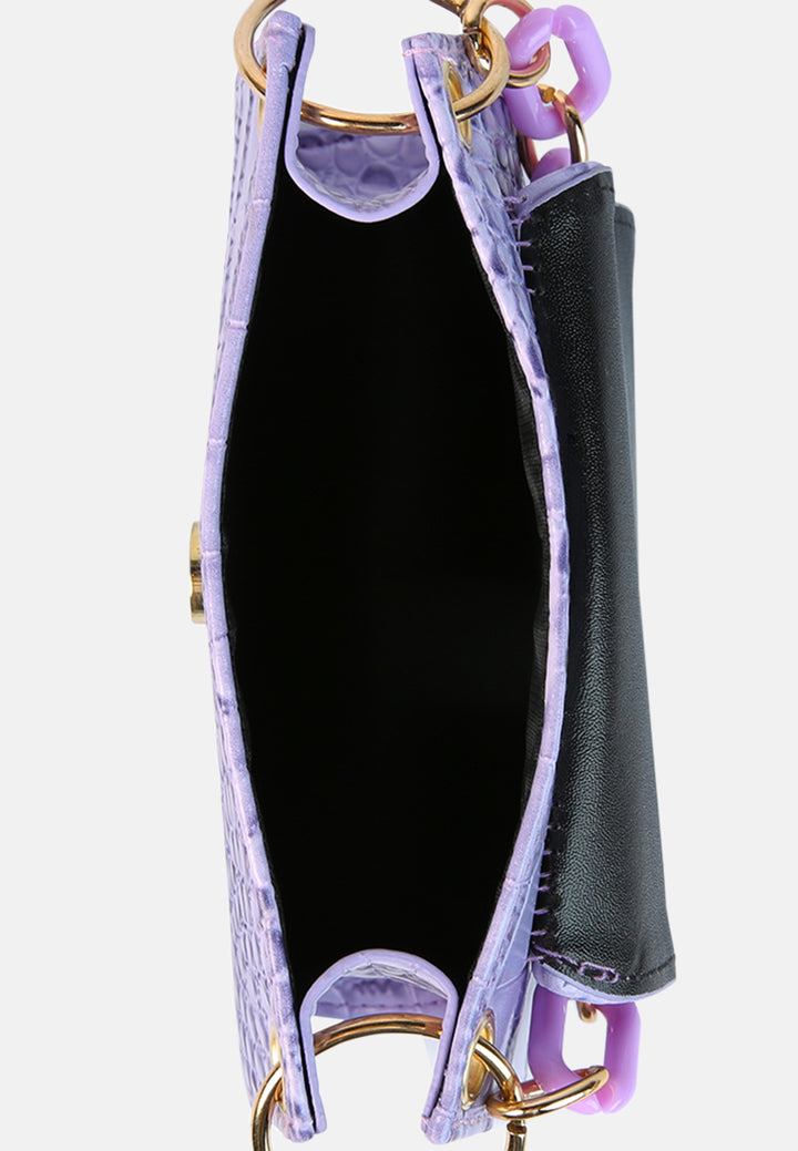 croc pattern crossbody sling bag#color_lavender