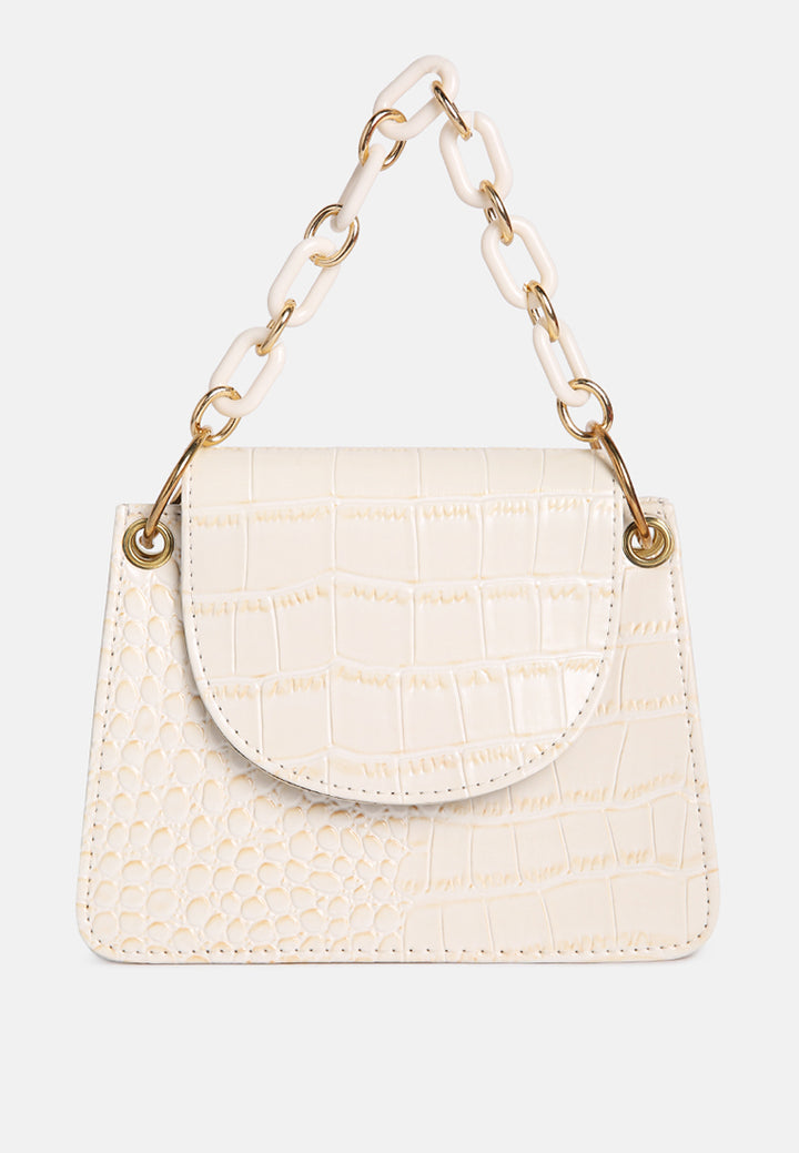 croc pattern crossbody sling bag#color_white