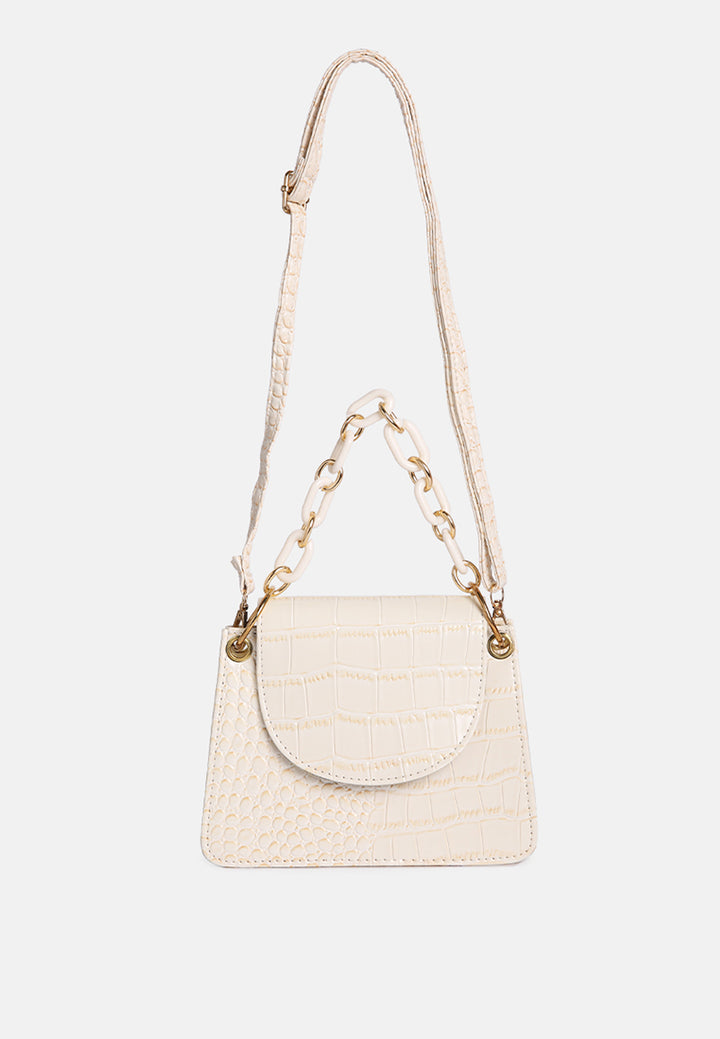 croc pattern crossbody sling bag#color_white