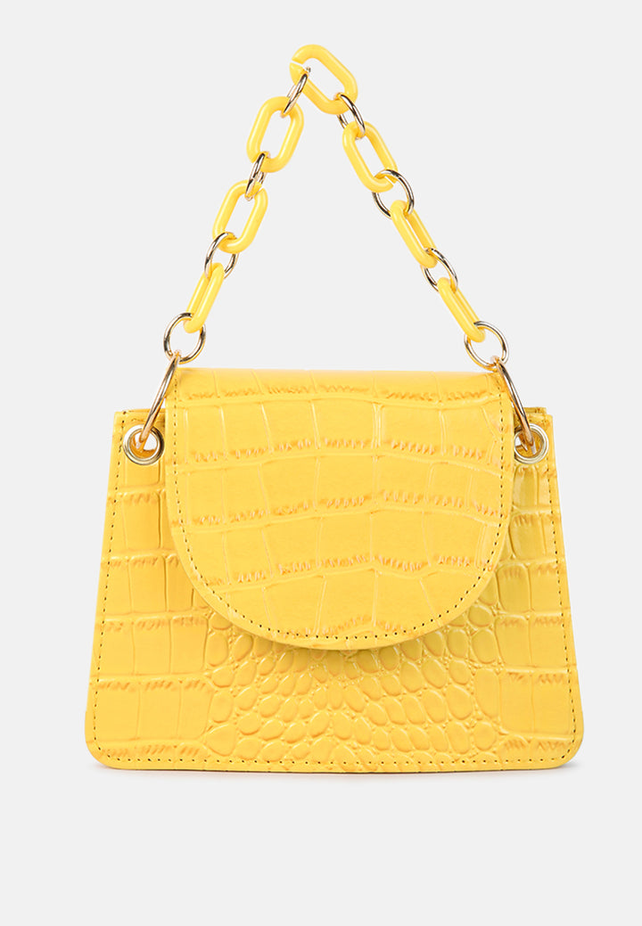 croc pattern crossbody sling bag#color_yellow