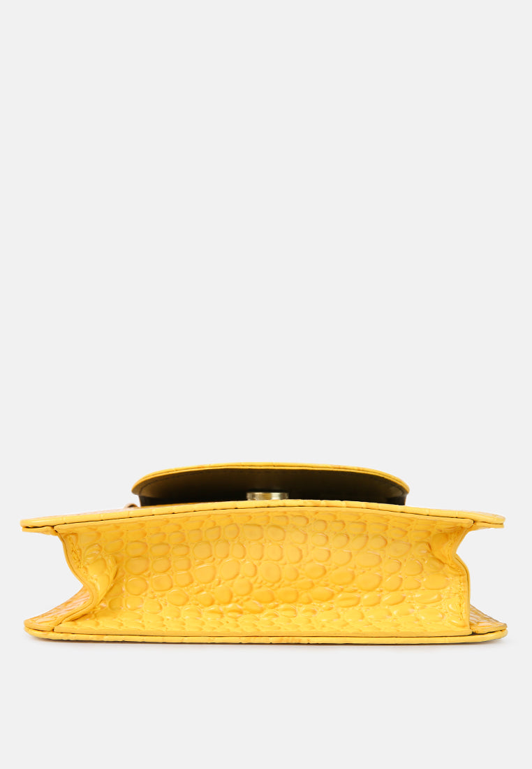 croc pattern crossbody sling bag#color_yellow