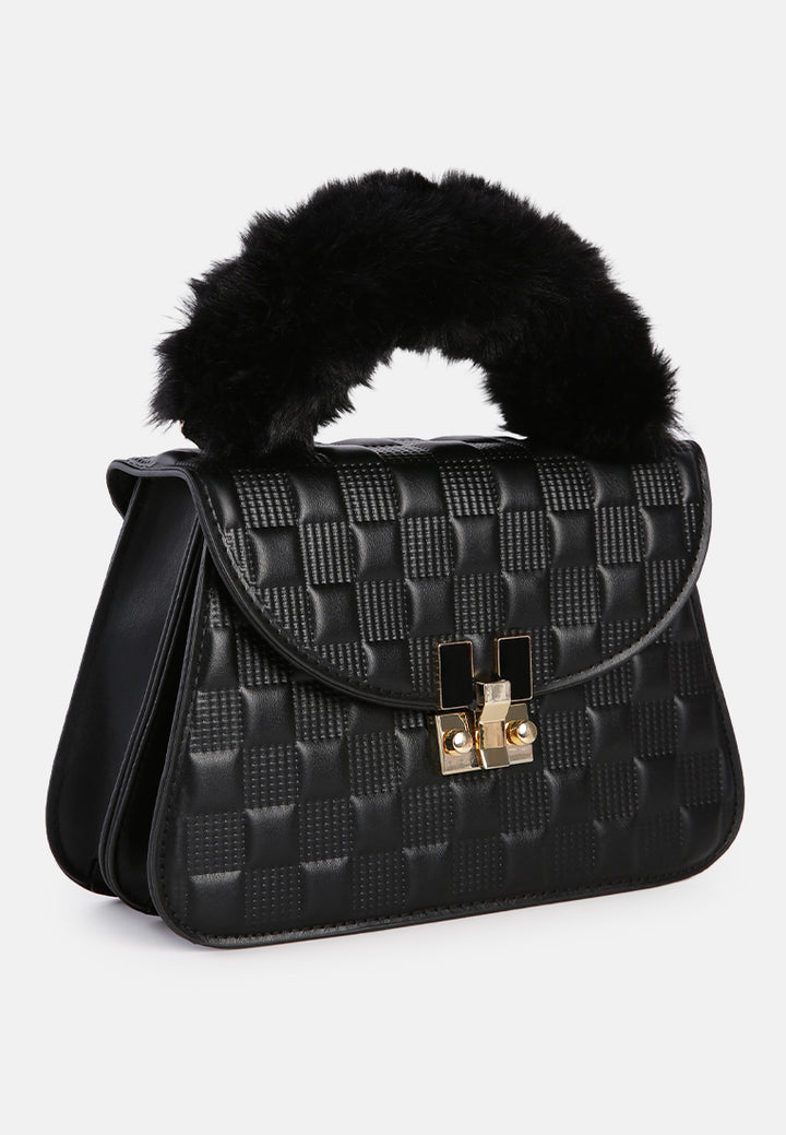 quilted faux leather sling bag#color_black