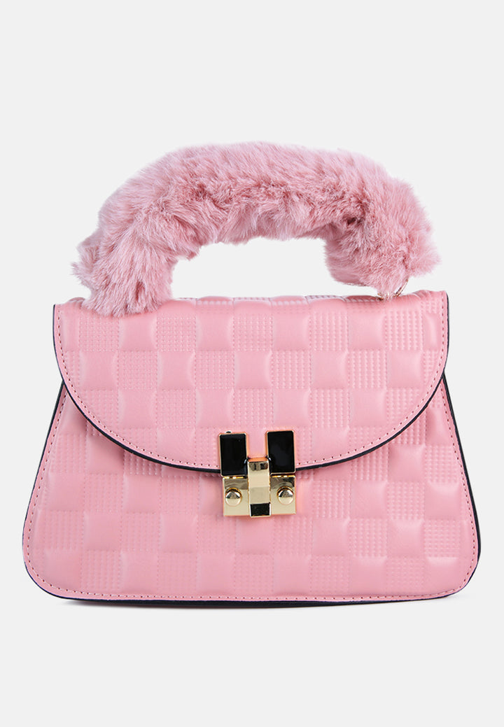 quilted faux leather sling bag#color_pink