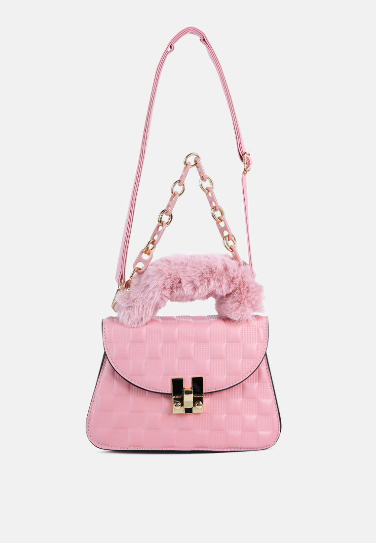 quilted faux leather sling bag#color_pink