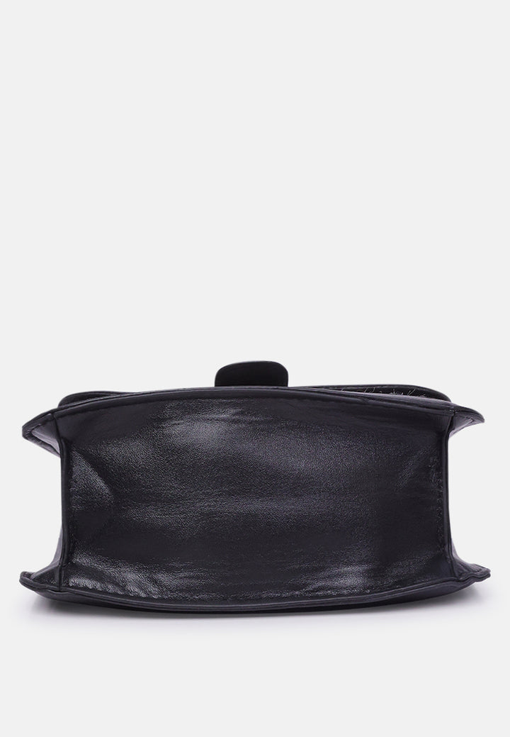 houndstooth woven detail sling bag#color_black