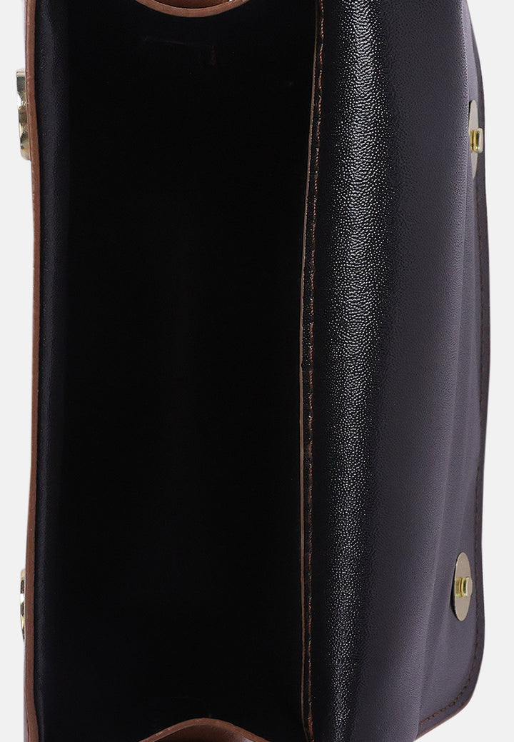 houndstooth woven detail sling bag#color_brown