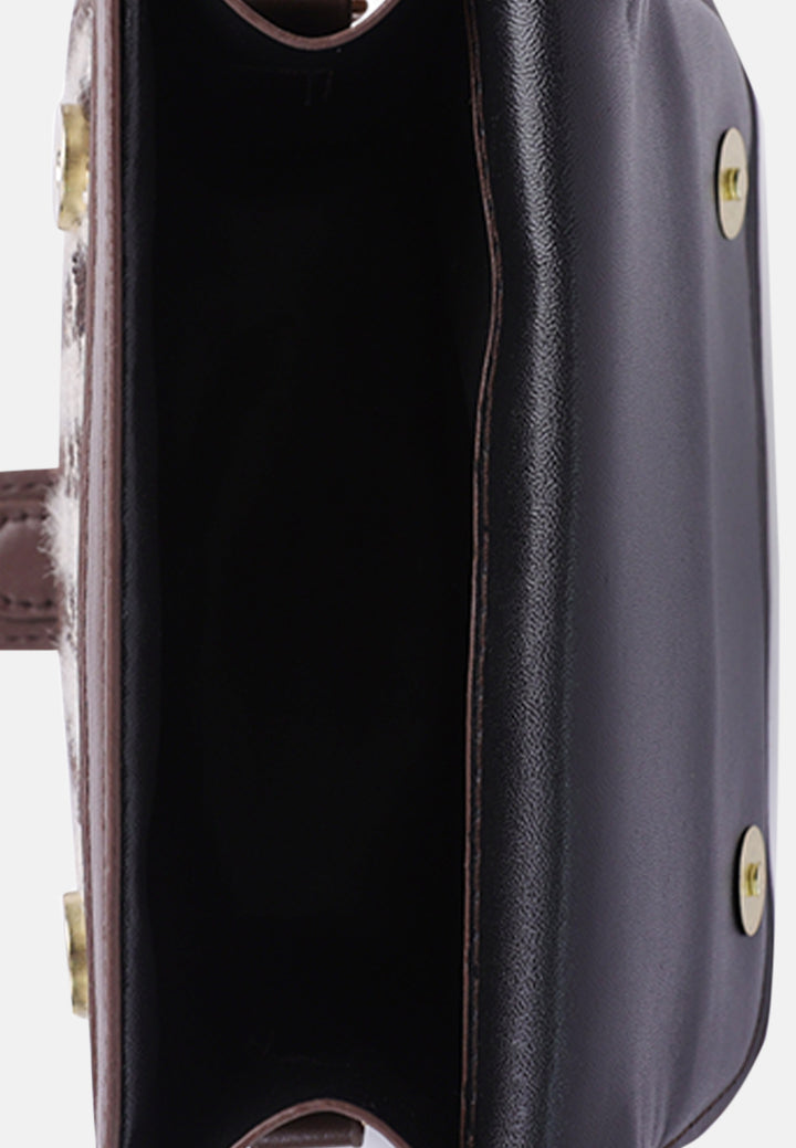 houndstooth woven detail sling bag#color_espresso