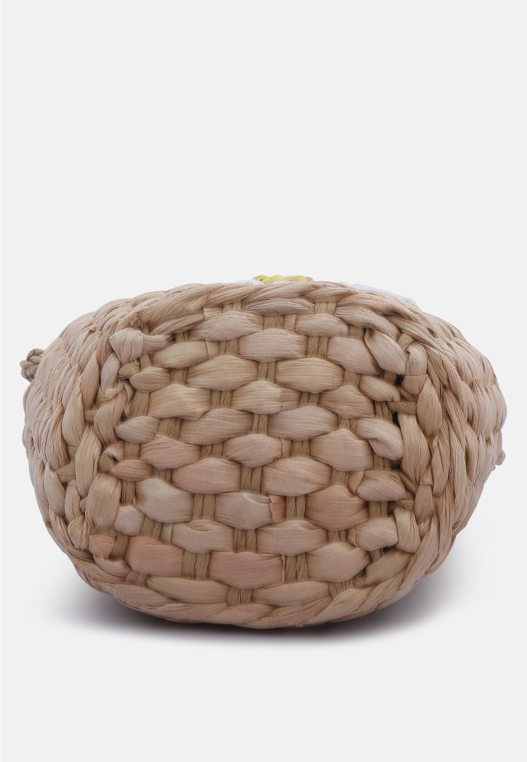 floral woven basket bucket bag#color_dark-beige