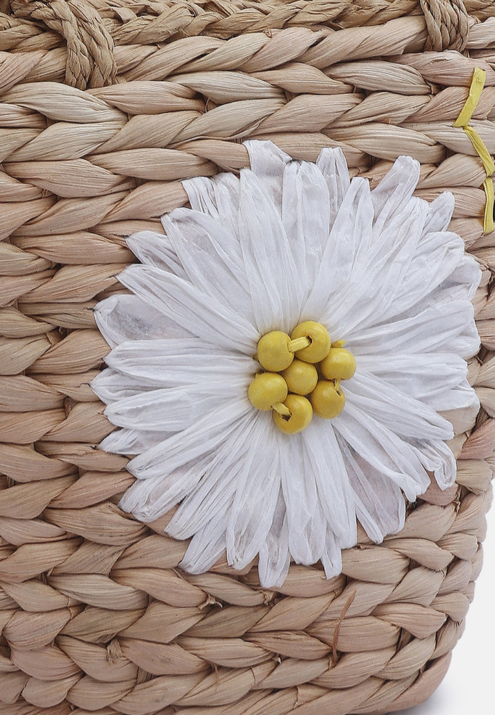 floral woven basket bucket bag#color_dark-beige