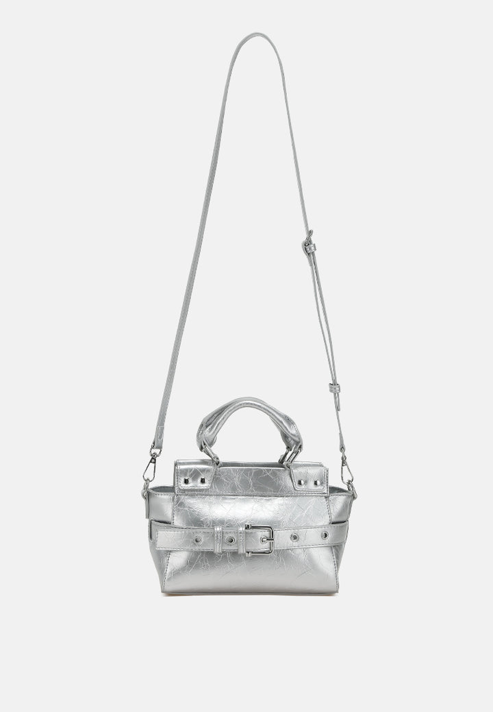 buckle detail satchel bag by ruw#color_silver