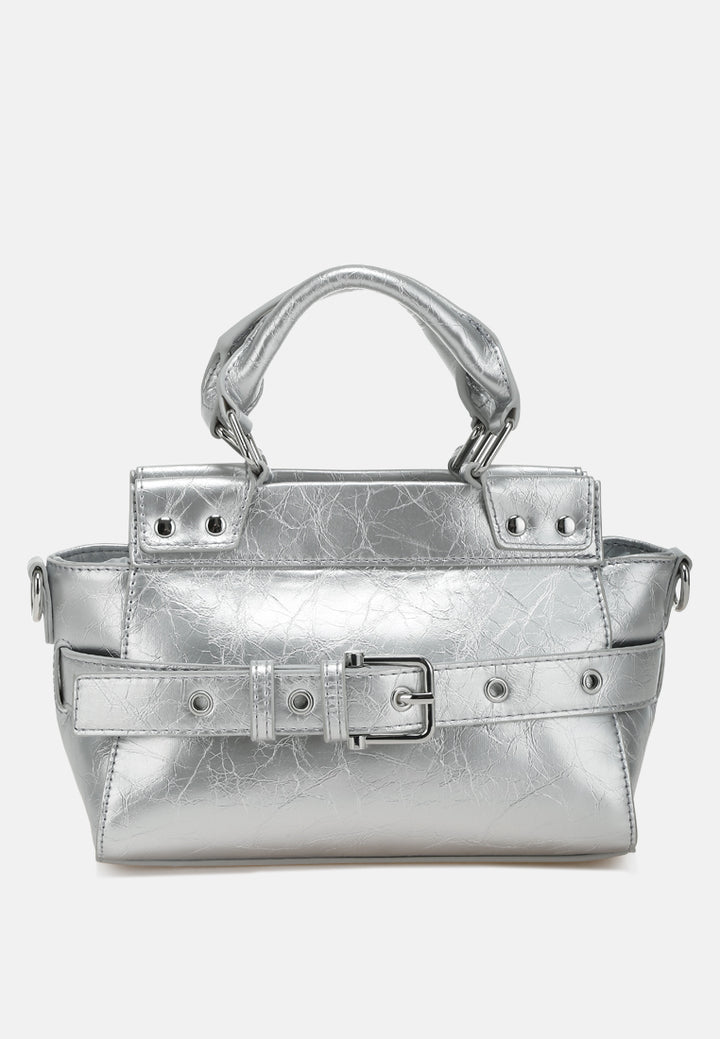 buckle detail satchel bag by ruw#color_silver