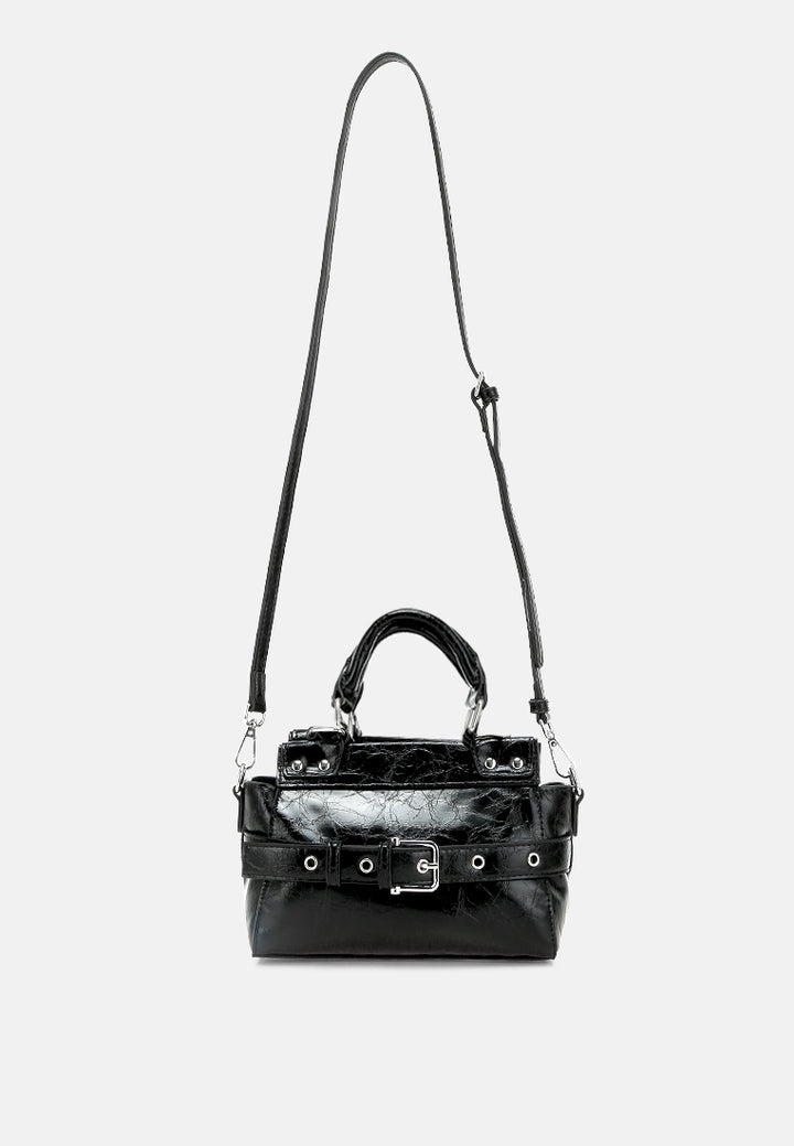 buckle detail satchel bag by ruw#color_black