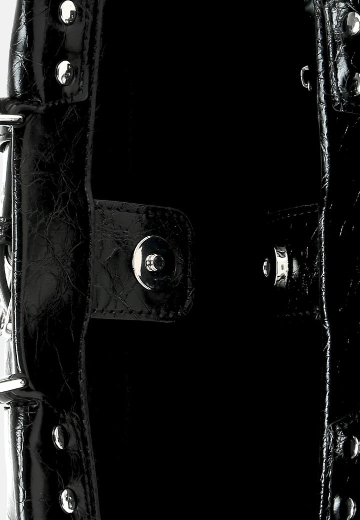 buckle detail satchel bag by ruw#color_black