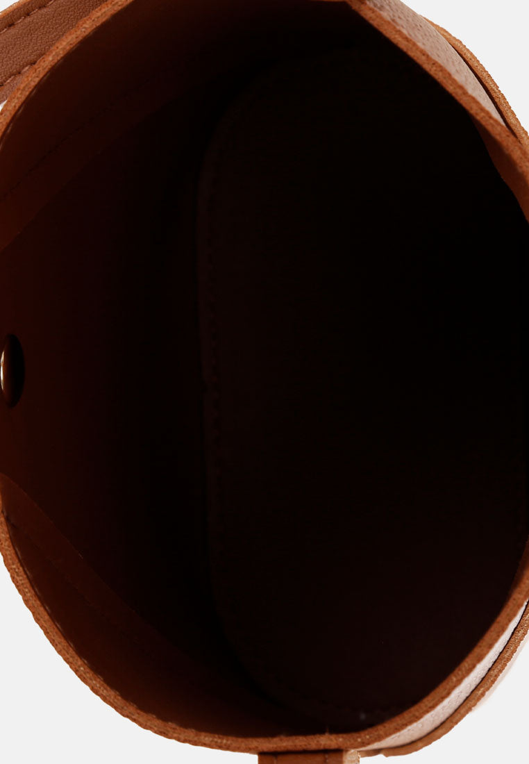 flap closure sling bag by rag#color_tan