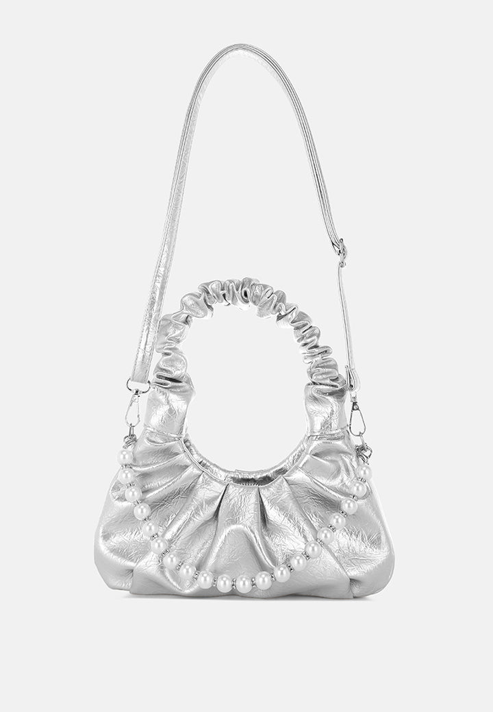 ruched handle crossbody bag by rag#color_silver
