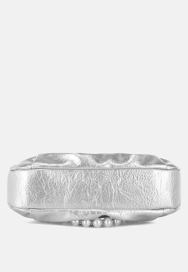 ruched handle crossbody bag by rag#color_silver