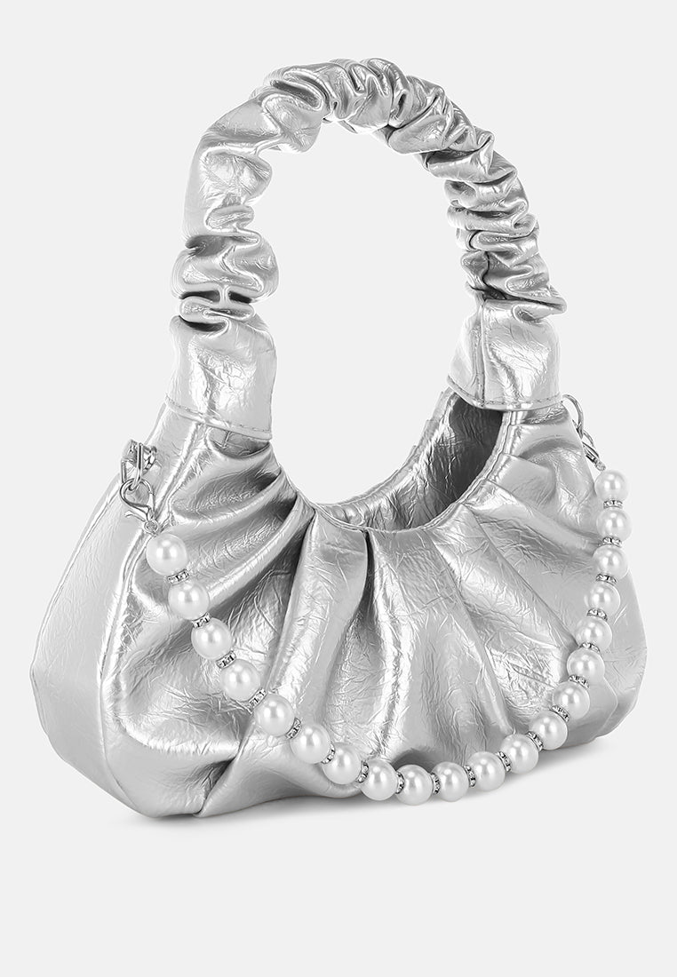 ruched handle crossbody bag by rag#color_silver