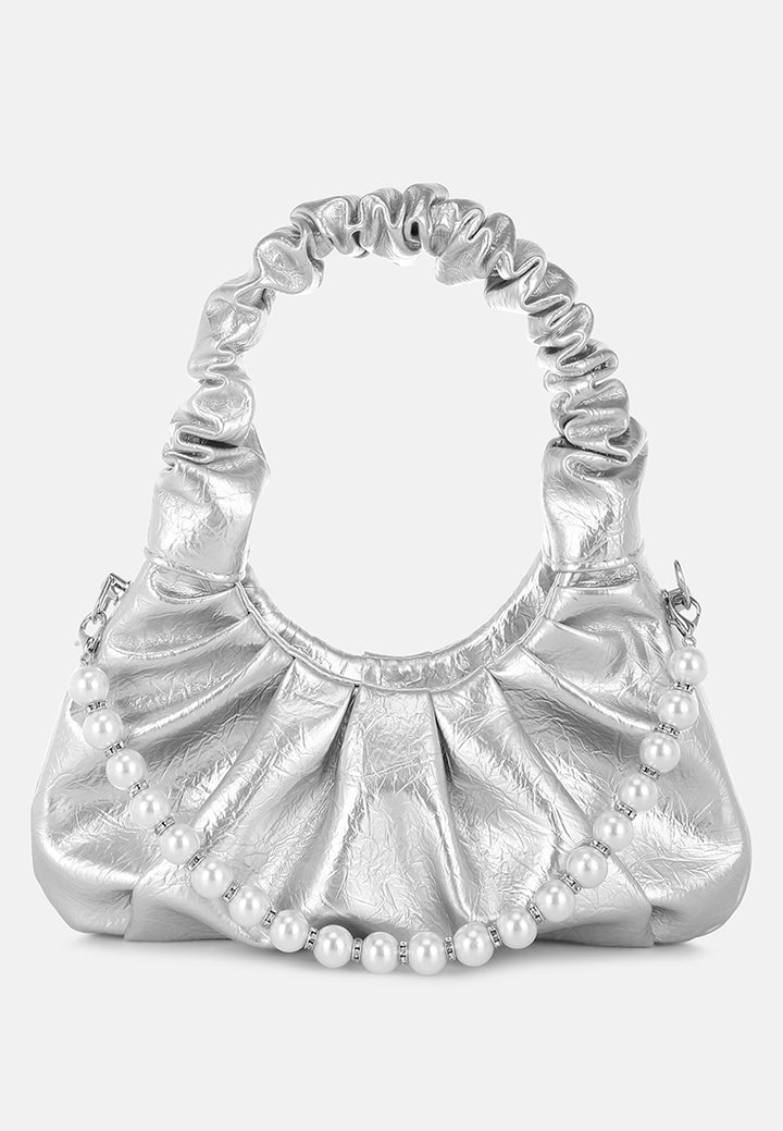 ruched handle crossbody bag by rag#color_silver