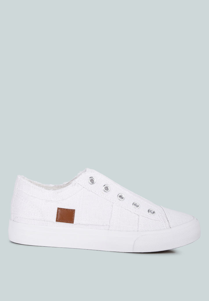 Raw Trim Solid Canvas Sneakers#color_white