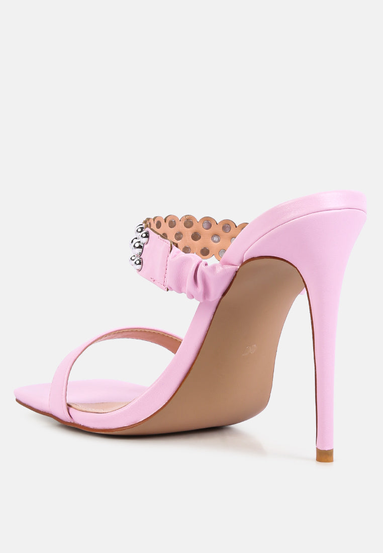 bandy high heel metal ball sandals#color_pink