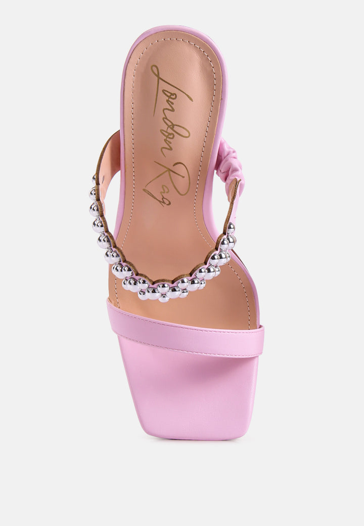 bandy high heel metal ball sandals#color_pink
