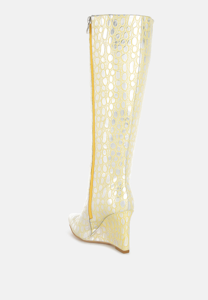 bar zone tear shaped faux leather boots#color_lime-yellow