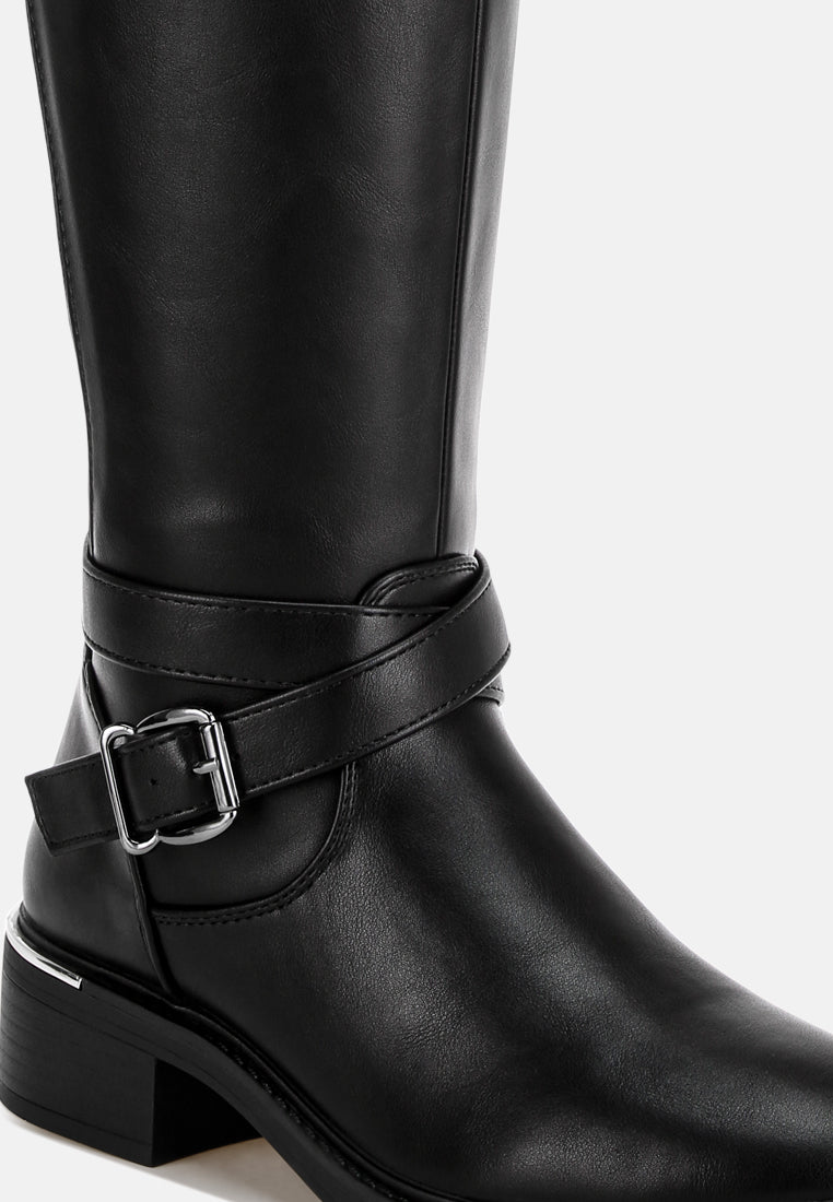 basheba buckle strap knee-high boots#color_black-smooth