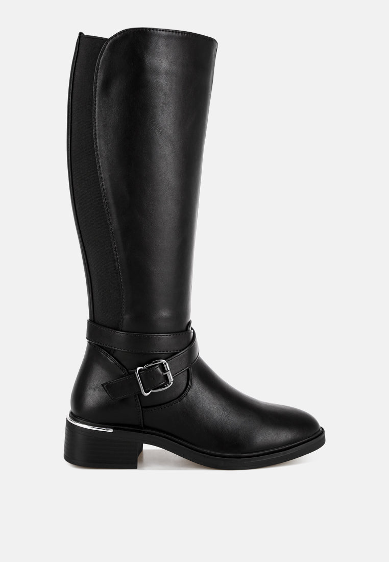 basheba buckle strap knee-high boots#color_black-smooth