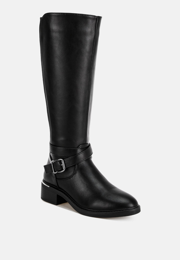 basheba buckle strap knee-high boots#color_black-smooth