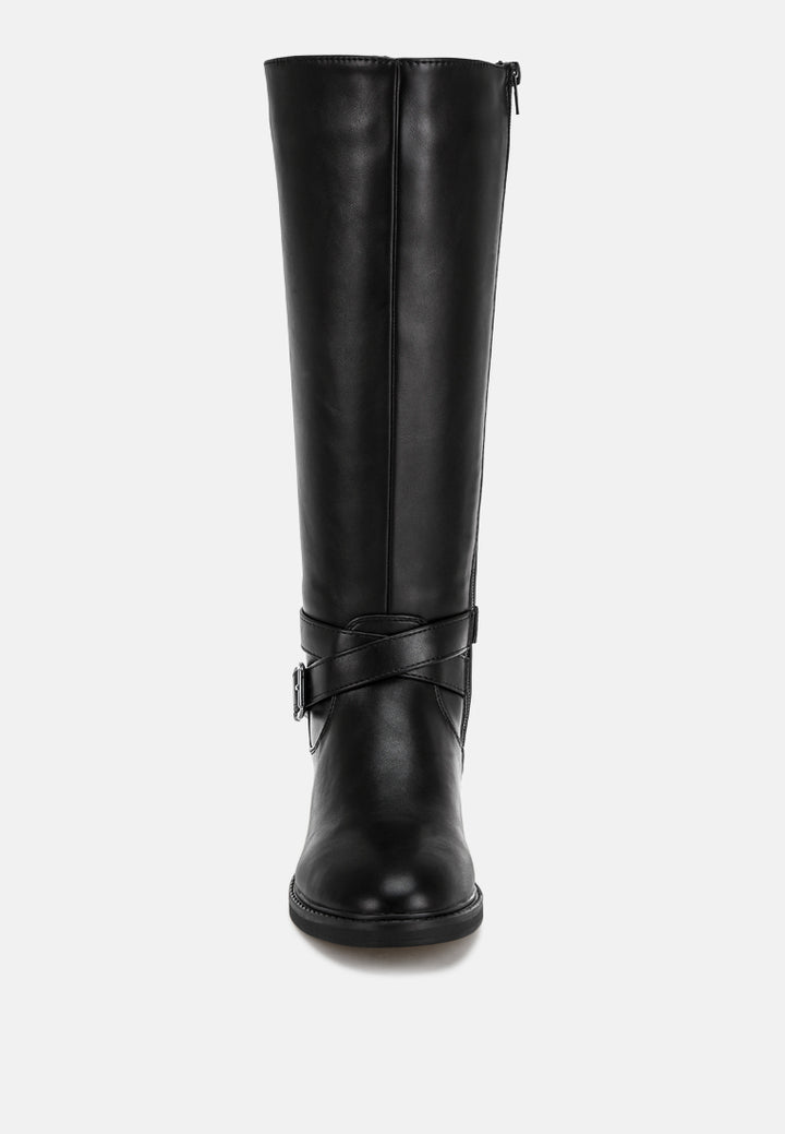 basheba buckle strap knee-high boots#color_black-smooth