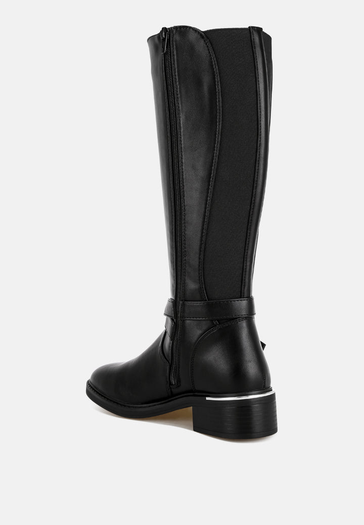 basheba buckle strap knee-high boots#color_black-smooth