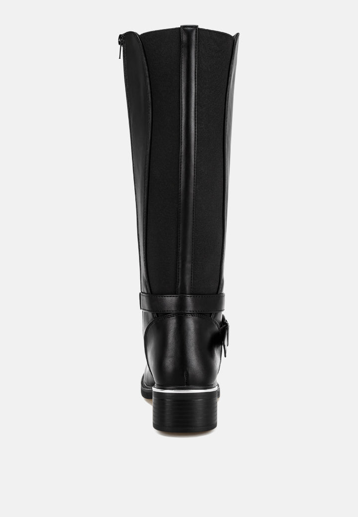 basheba buckle strap knee-high boots#color_black-smooth
