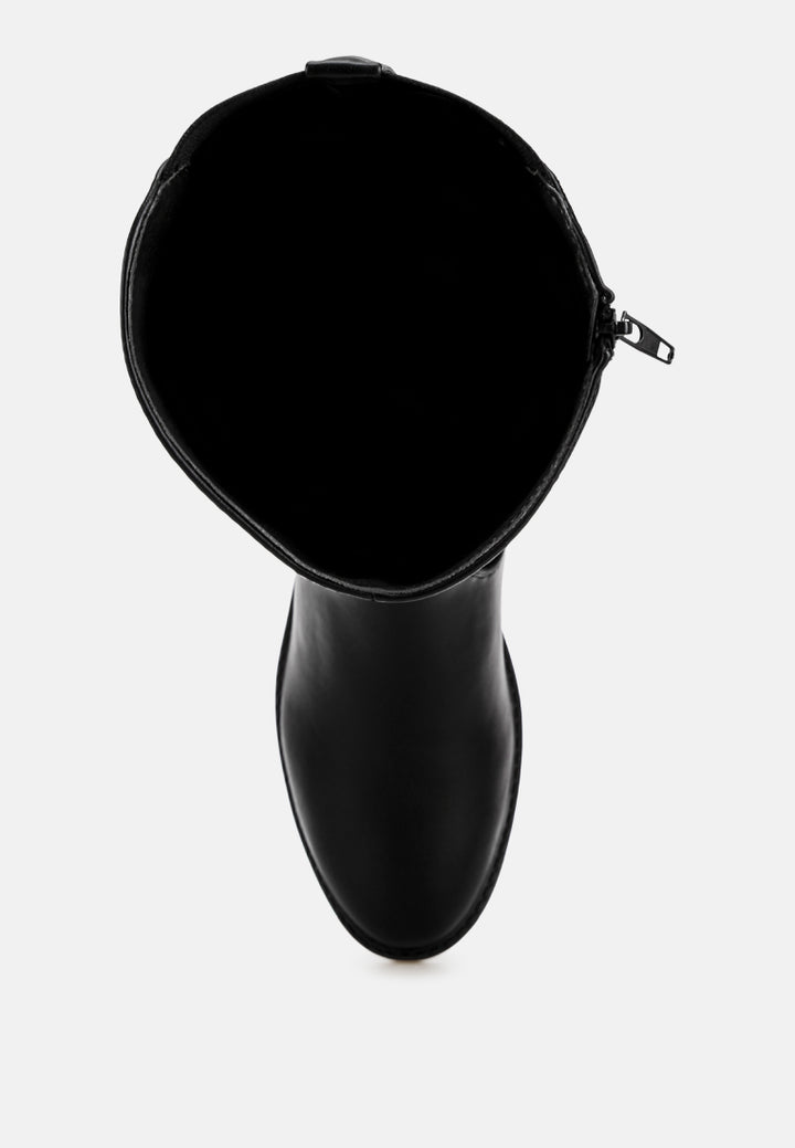 basheba buckle strap knee-high boots#color_black-smooth