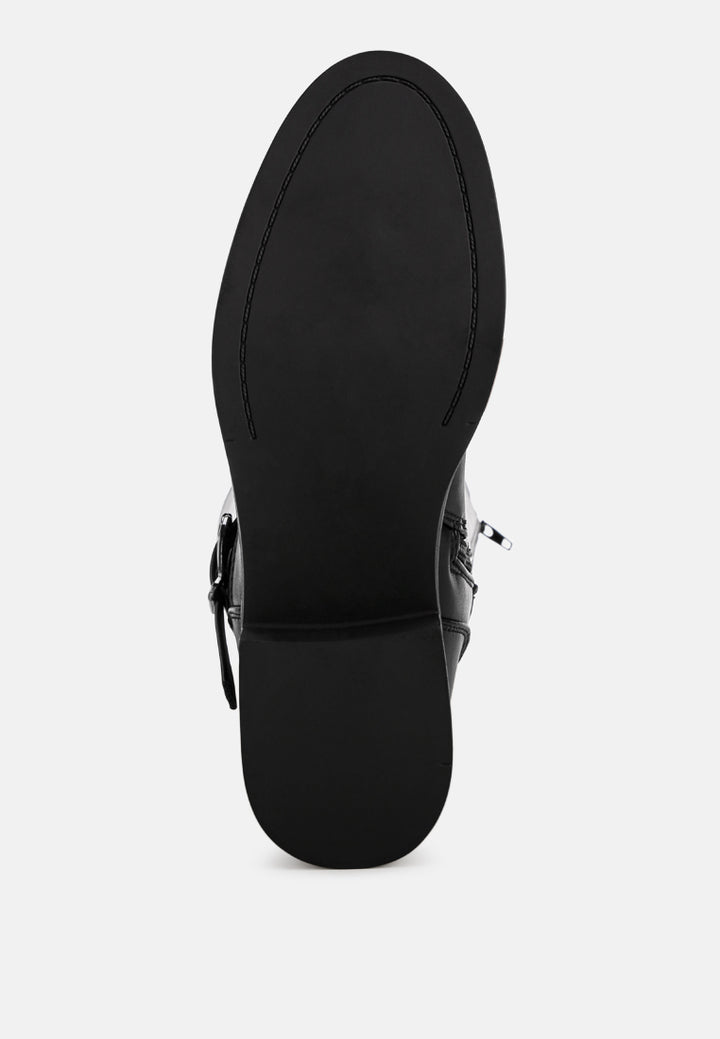basheba buckle strap knee-high boots#color_black-smooth
