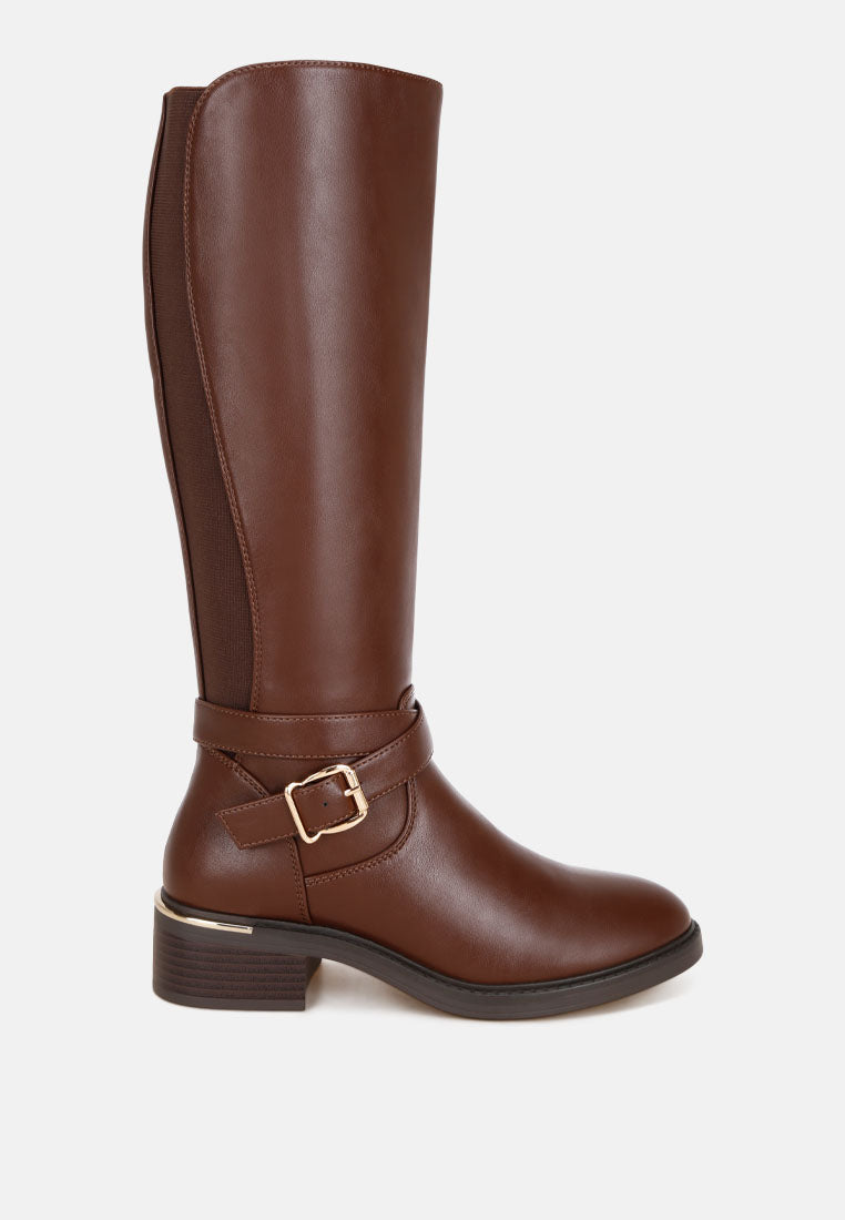 basheba buckle strap knee-high boots#color_brown-smooth