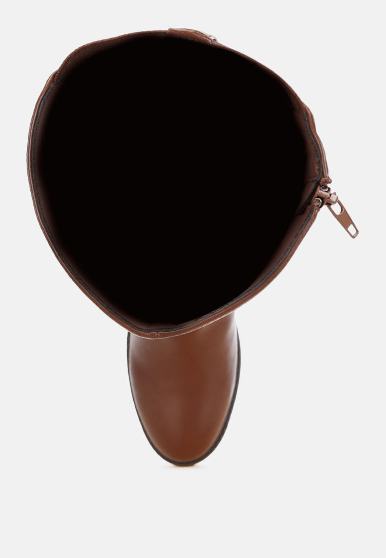 basheba buckle strap knee-high boots#color_brown-smooth