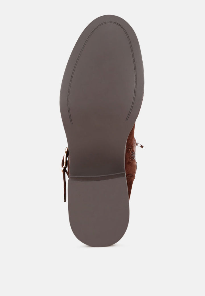 basheba buckle strap knee-high boots#color_brown-suede