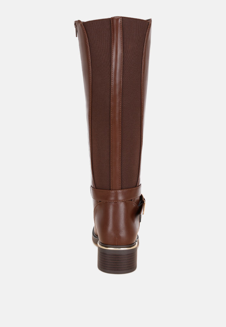 basheba buckle strap knee-high boots#color_brown-smooth