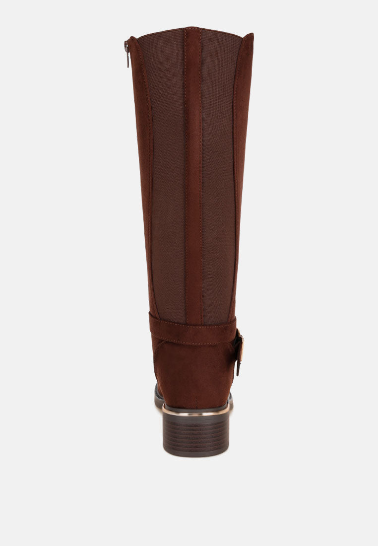 basheba buckle strap knee-high boots#color_brown-suede