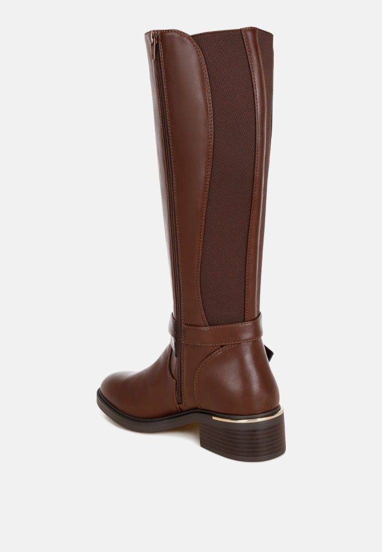 basheba buckle strap knee-high boots#color_brown-smooth