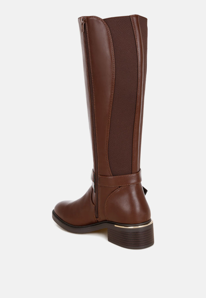 basheba buckle strap knee-high boots#color_brown-smooth