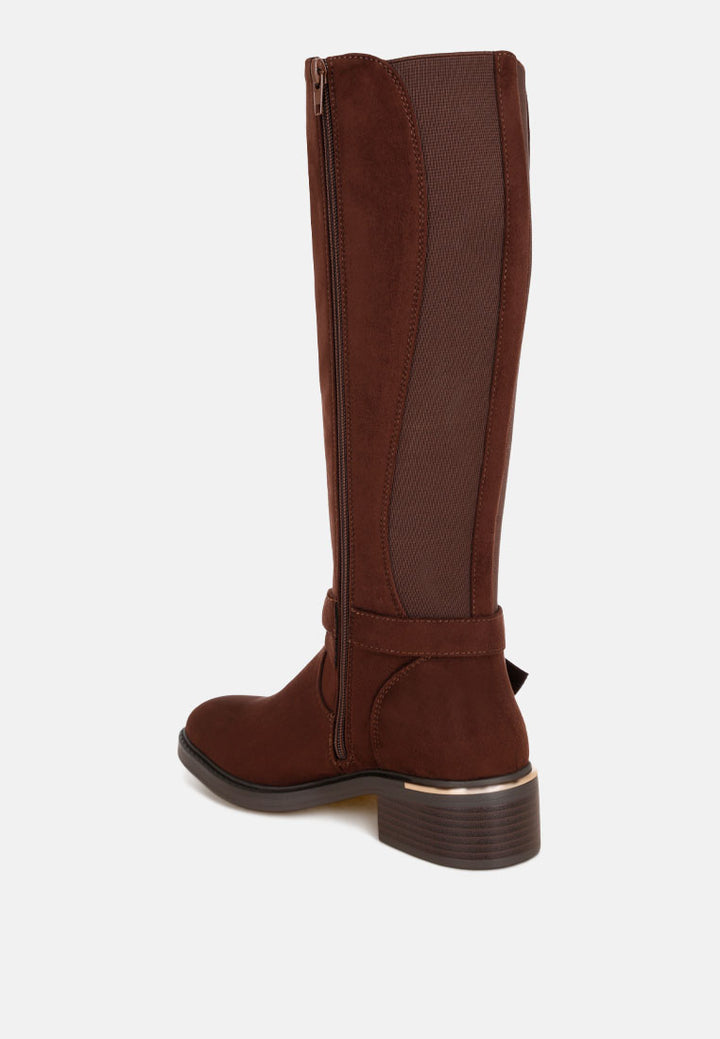 basheba buckle strap knee-high boots#color_brown-suede