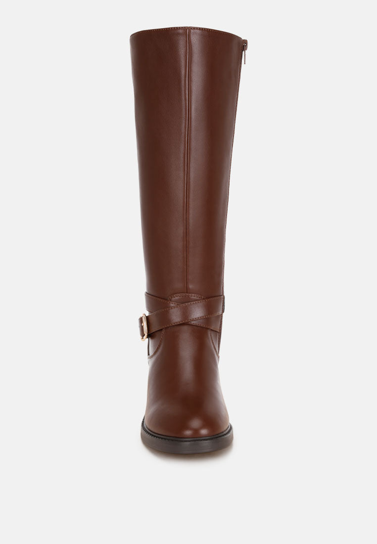 basheba buckle strap knee-high boots#color_brown-smooth