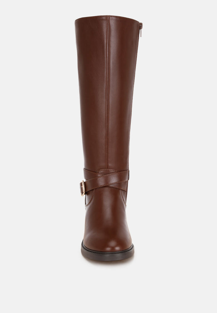 basheba buckle strap knee-high boots#color_brown-smooth