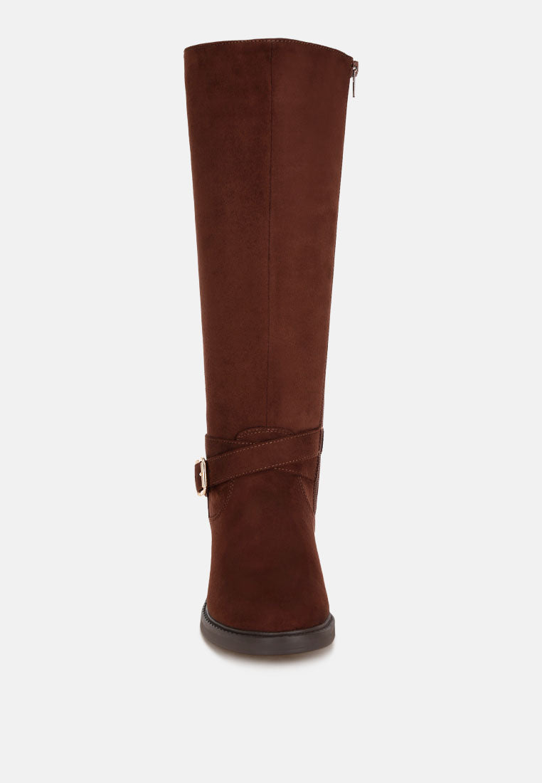 basheba buckle strap knee-high boots#color_brown-suede