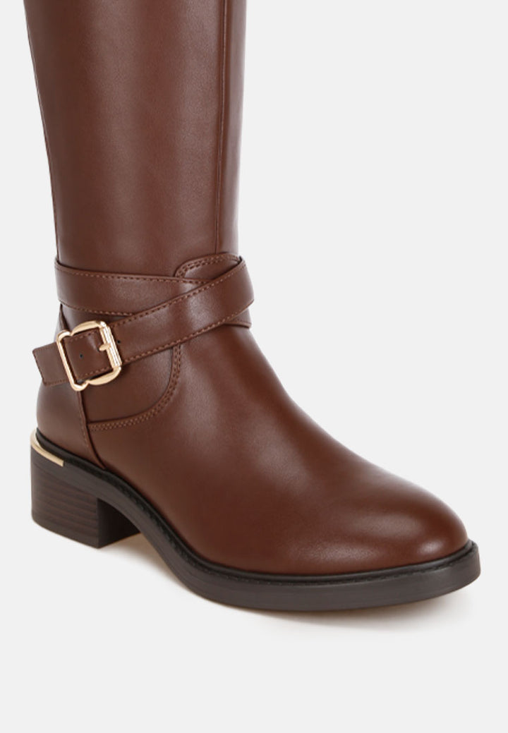 basheba buckle strap knee-high boots#color_brown-smooth